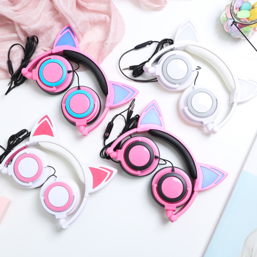 Wired Kids Cat ear Headphones with LED Glowing