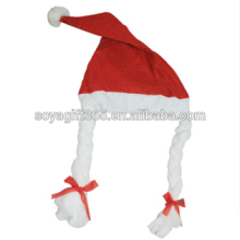 Christmas Hat Caps With Pigtail Santa Claus Father Xmas Cotton Cap Christmas Decoration
