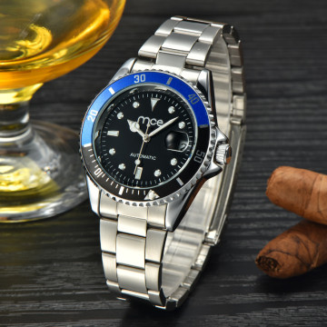 Automatic waterproof steel black dial men watch