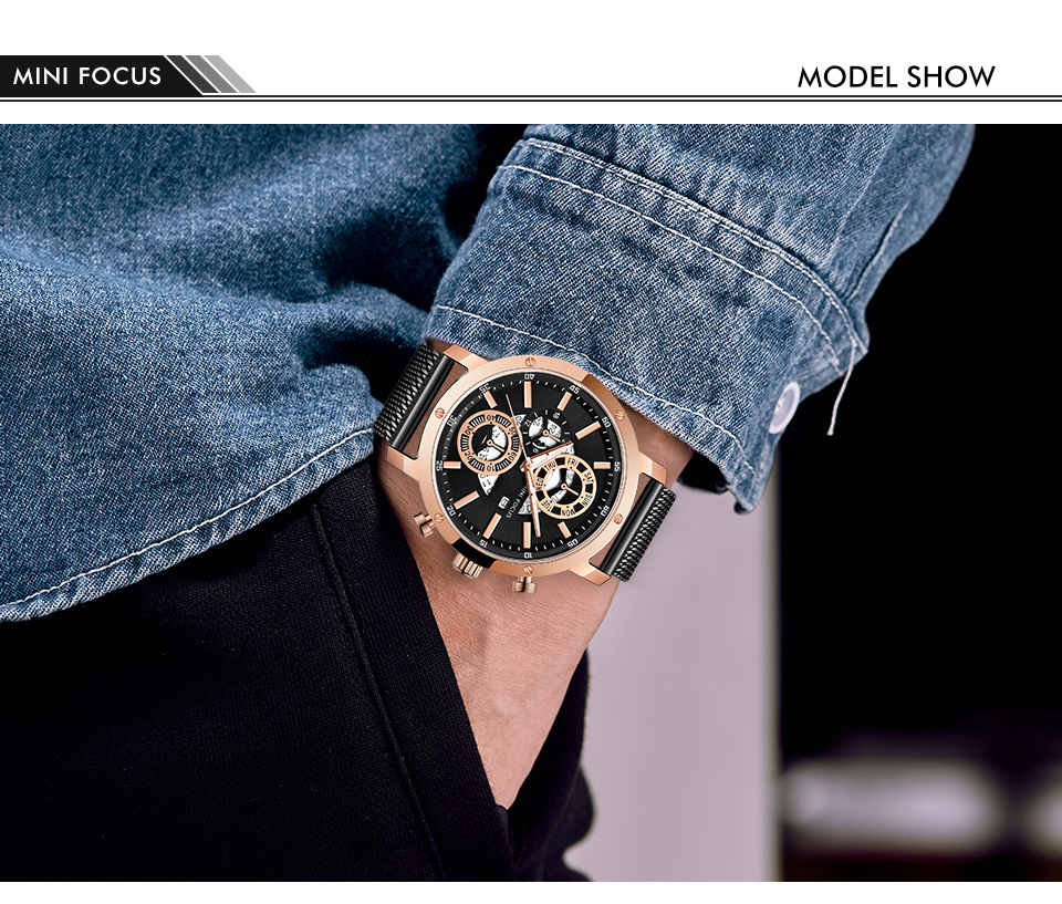 MINIFOCUS Men's Luxury Mesh Strap Business Quartz Watches Top Brand Military Sport Wristwatch Man Relogio Masculino Clock 0190