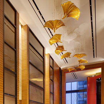 Art custom leaf shape amber crystal pendant light