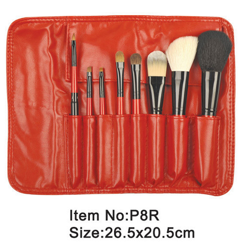 8st röda plasthandtag djur nylon hår makeup borste verktyg set med röd dragkedja fall