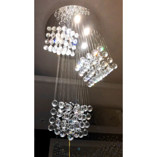 Modern Hanging Pendant Light Indoor Hotel Villa Decoration Ceiling Luxury Crystal Stair Bead Chandelier