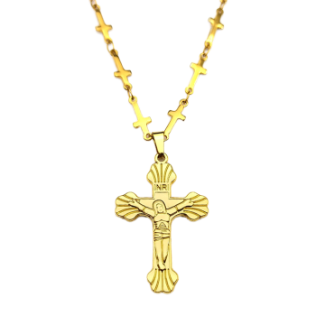 Innergie INRI Jesus Cross Pendant Necklace, Stainless Steel Gold Catholic Amulet with Chain