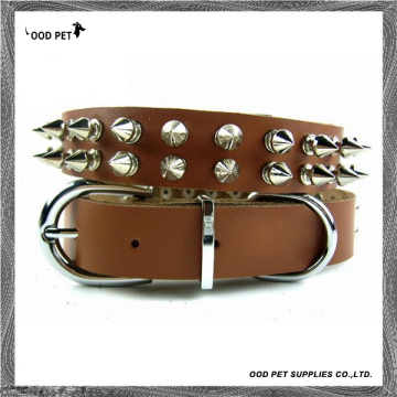 2 Rows Spiked Brown Cow Leather Dog Collars (SPC7029-1)