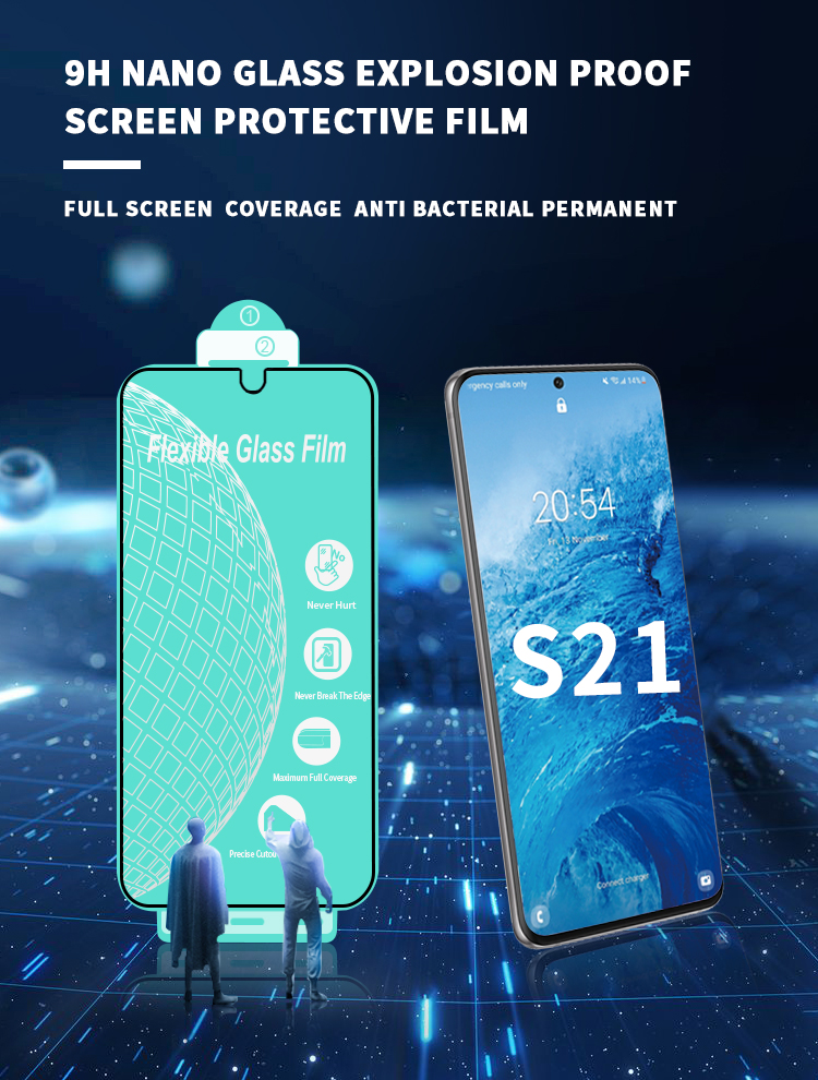Full coverage 9H flexible glass antibacterial screen protector
