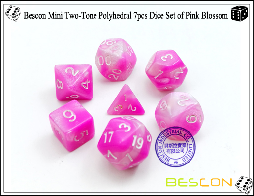 Bescon Mini Two-Tone Polyhedral 7pcs Dice Set of Pink Blossom-1