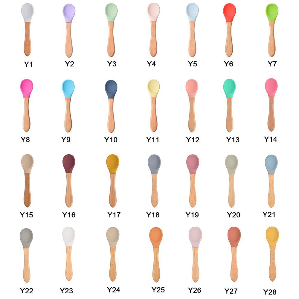 New Products Silicone Spoon with Wooden Handle Hot Sale Silicone Baby Suction Bowl Food Grade Silicone Bibs