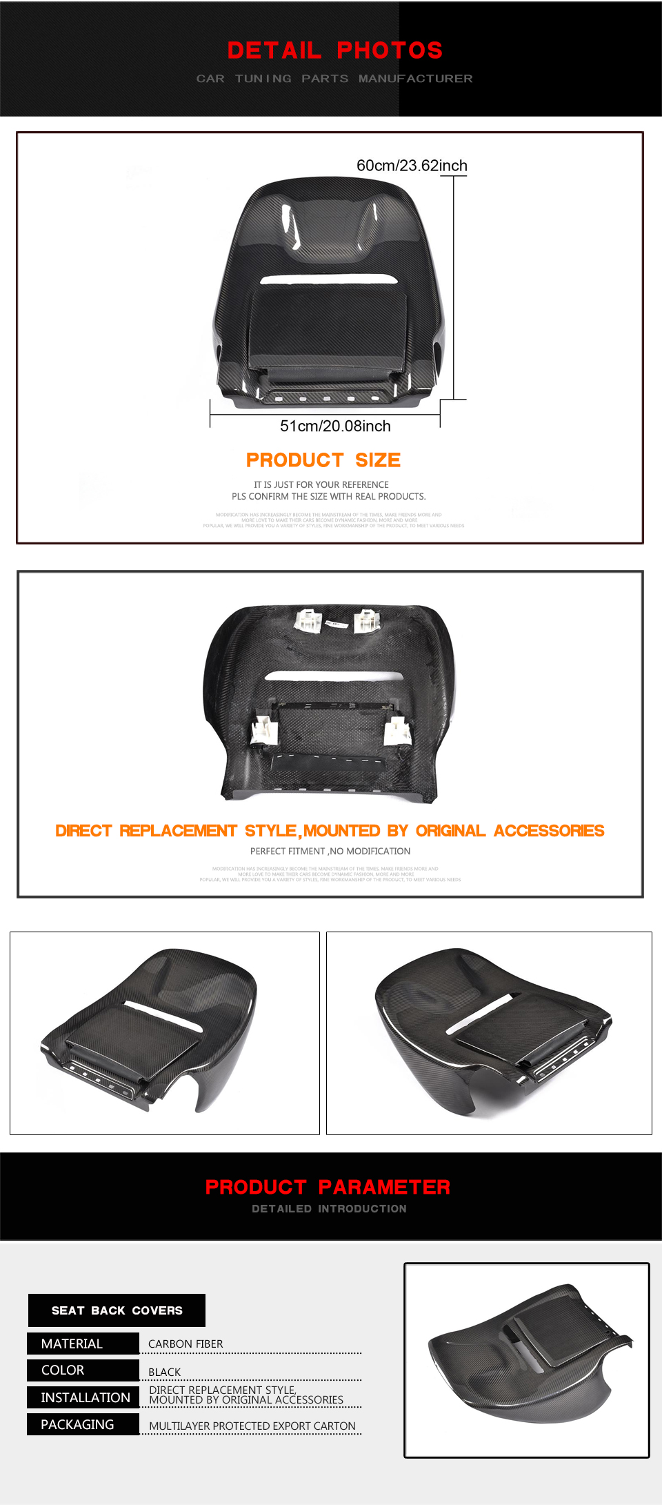 Dry Carbon Fiber Seat Back Cover for Mercedes Benz G class W463 G63 G500 2019
