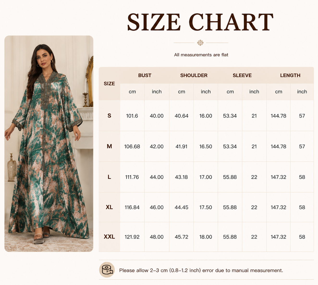 نمای جلوی عبای گل سبز Green Floral Abaya Front View