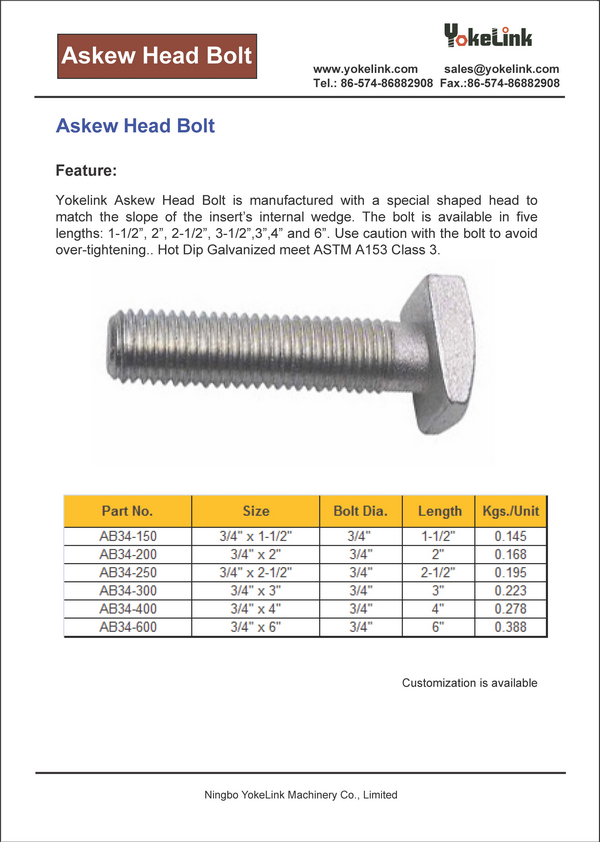 Yokelink-Askew fejű csavar Yokelink-Askew Head Bolt