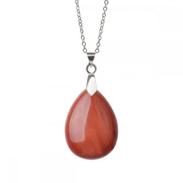 Natural Red Jasper 28x35MM Waterdrop Pendant Necklace with 45CM Silver Chain