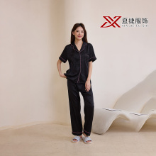 Stylish Short-Sleeve Pajama Set in Black Satin