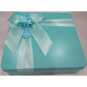 Blue Colour Biscuit Tin Box With Flower Decoration