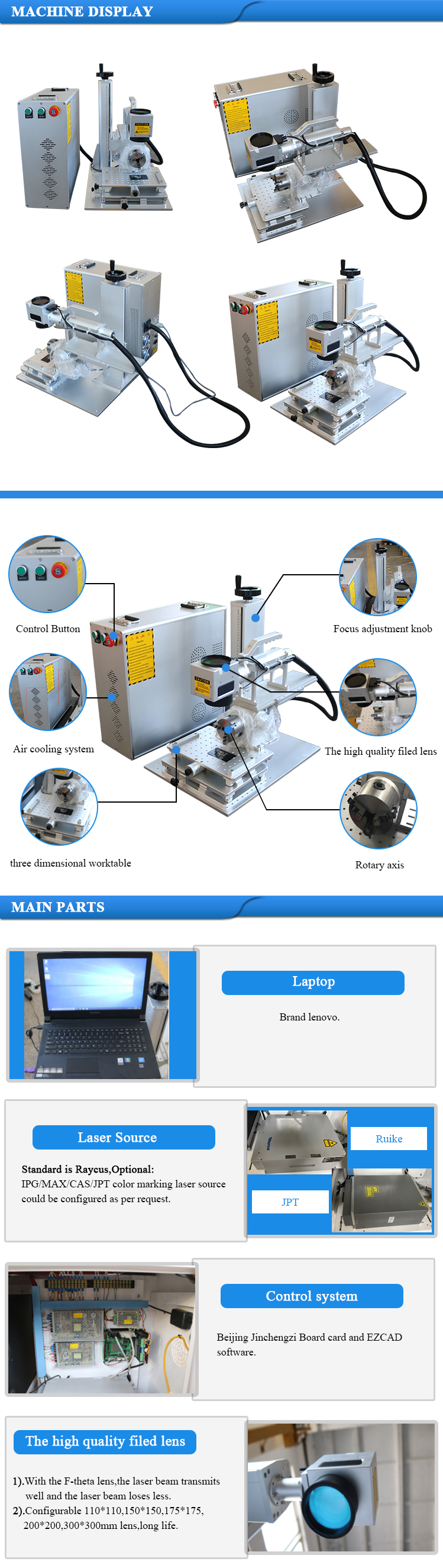 3d metal fiber laser marking machine with EZCAD software