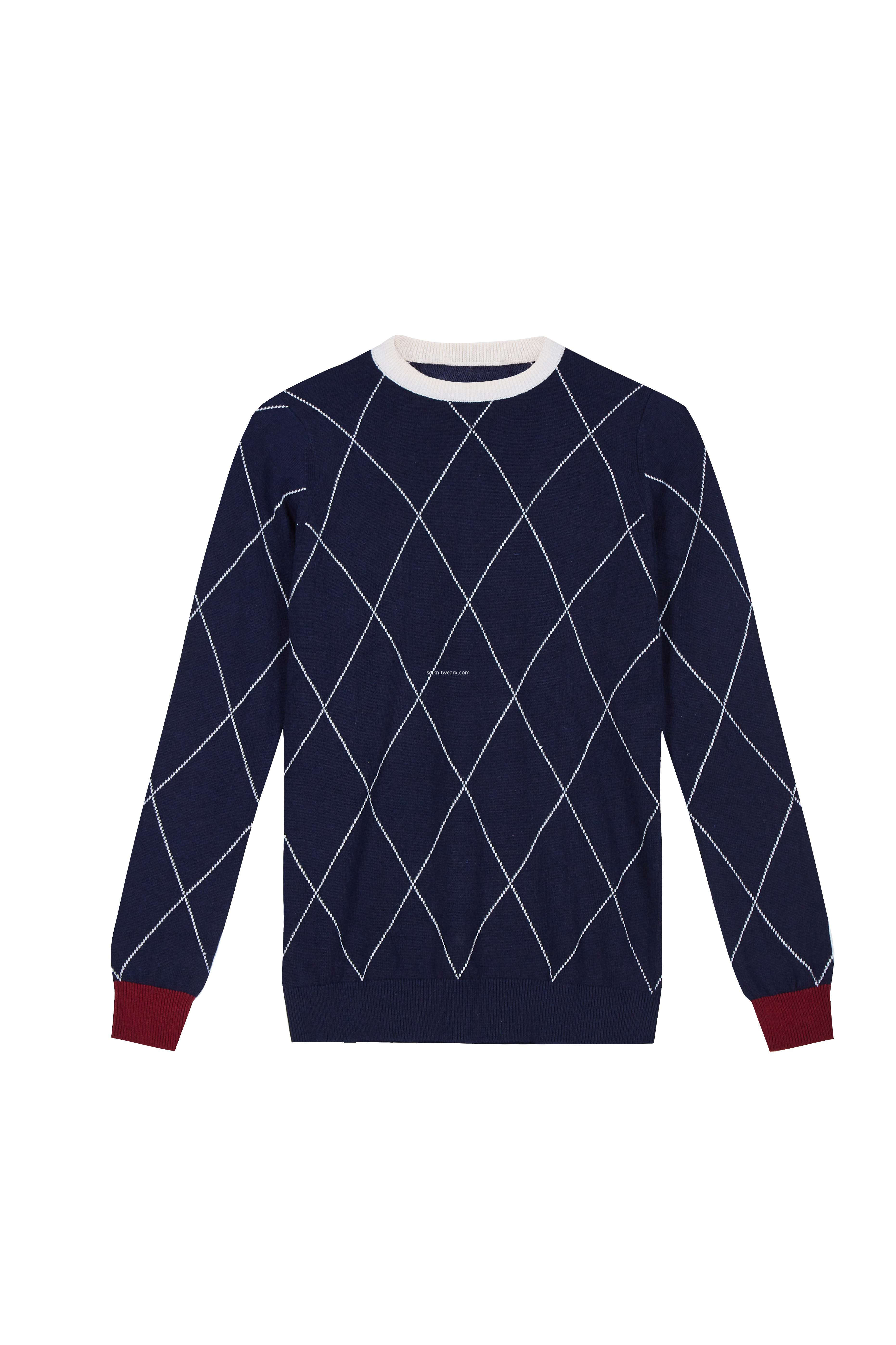 Boy's Knitted Diamond Checks Crew-Neck Pullover