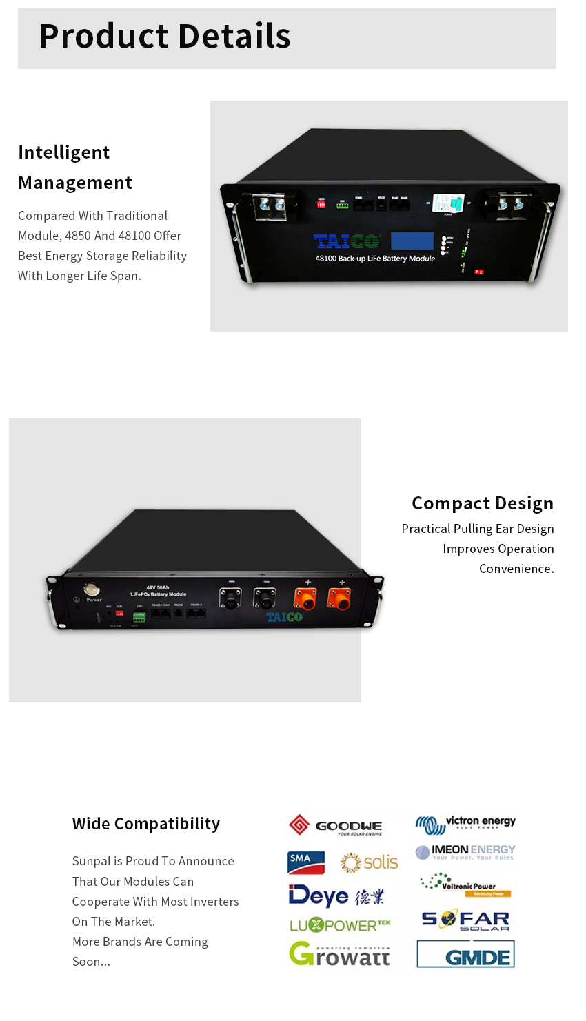 TAICO Customize High Volt 10Kw 400V 50Ah LiFePo4 Battery