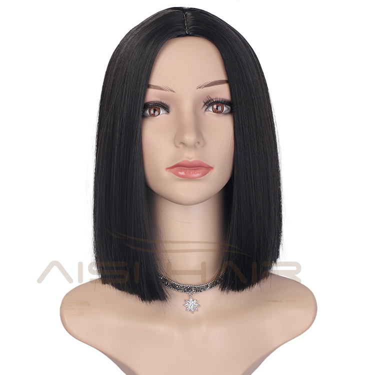 Synthetic Fiber Hair Wigs For Black Women Short Bob Silky Straight Black Heat Resistant Cosplay Party Wigs