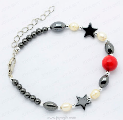 pulsera de hematita cadena con perla