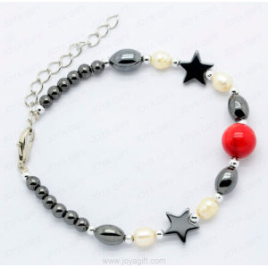 pulsera de hematita cadena con perla