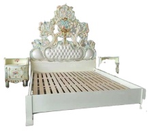 French Rococo Luxury Wood Carved Canopy Four Poster King Size Bed with Storage