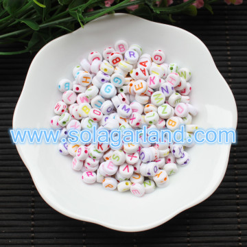 White Alphabet Letter Beads Coin Round Flat Beads 4*7mm