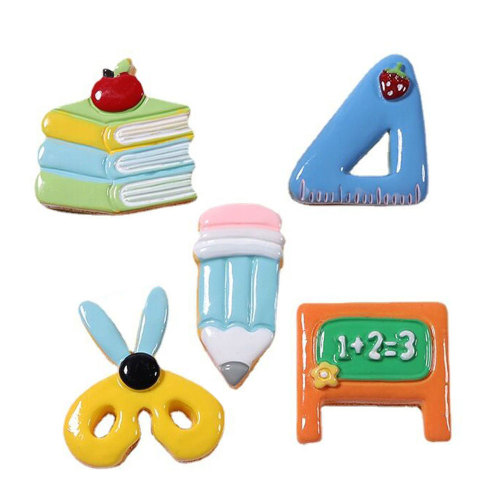 Nieuwe Leuke Kawaii School Artikelen Boek Potlood Driehoek Heerser Schaar Schoolbord Hars Plaksteen Cabochons Ornamenten Haar Boog Accessori