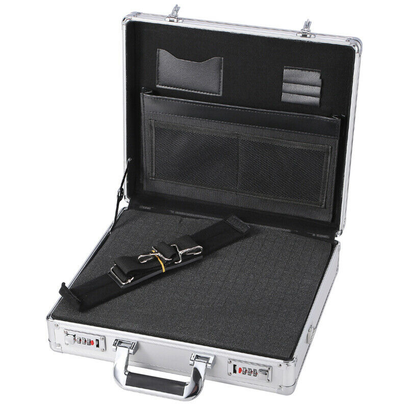 Aluminum Tool Case Portable Carrying Laptop Case Briefcase Silver and Black