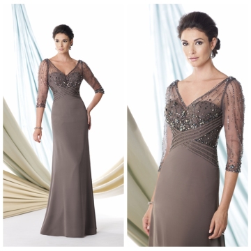 beautiful deep v neck sleeve chiffon evening long dress prom