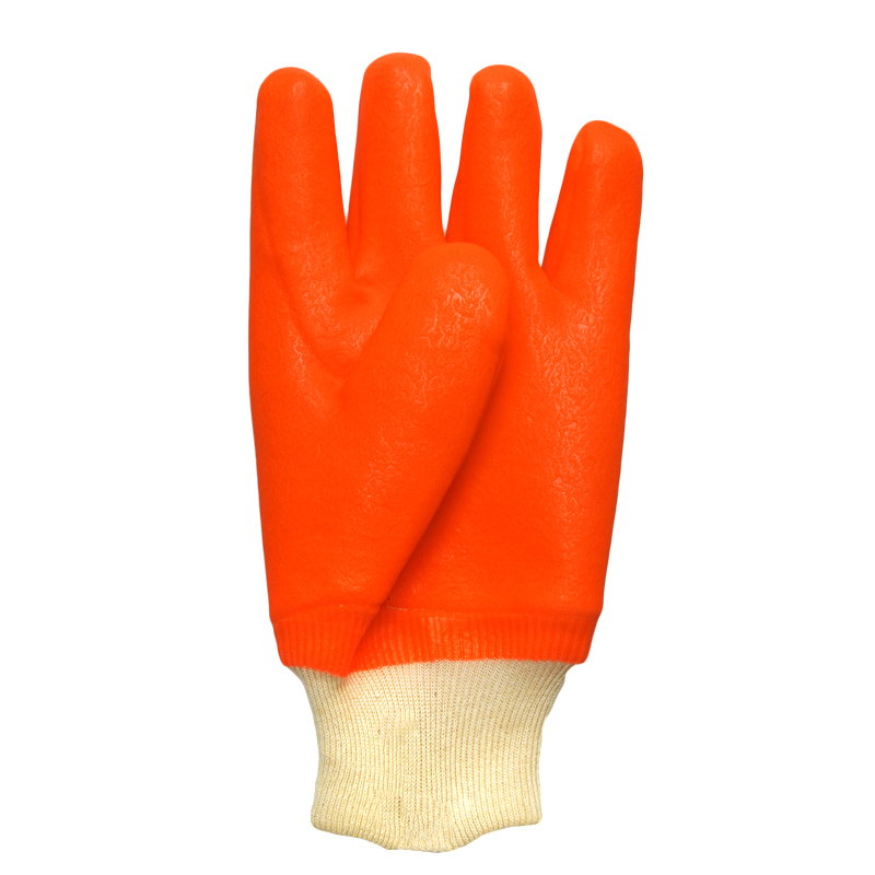 Guantes de trabajo de trabajo de PVC de invierno fluorescentes Acabado arenoso