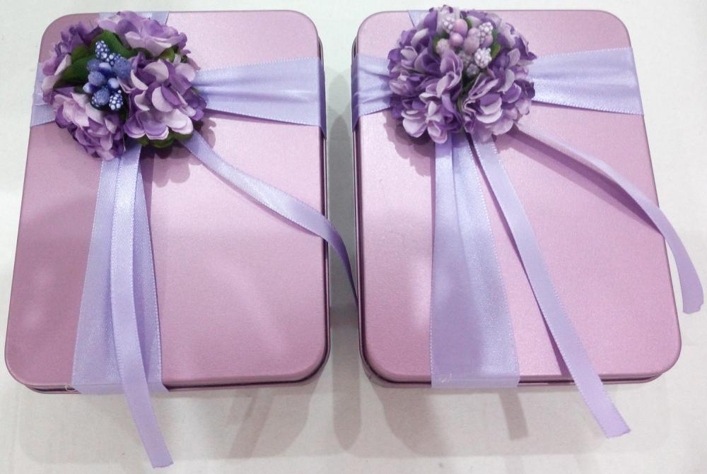 Pink Rectangular Tin Box for Chocolate Packaging