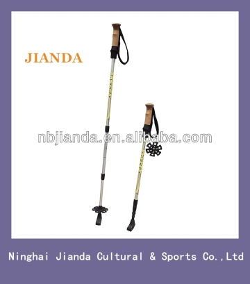 Ninghai jianda promotional outdoor folding retractable aluminum mountain climbing walking stick trekking pole alpenstock