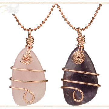 Natural Raw Amethyst Stone Pendant Necklace for Women Wire Wrapped Healing Irregular Chakra Crystals with Two Different Chains