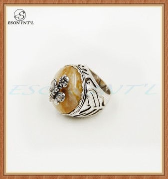 New and Cheap Elegance Women Amber Color Stone Alloy Butterfly Ring