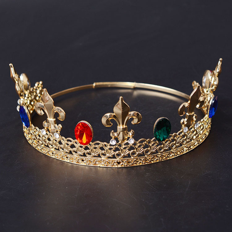 Gold Plated Colorful Diamond Rhinestone Baroque Crown