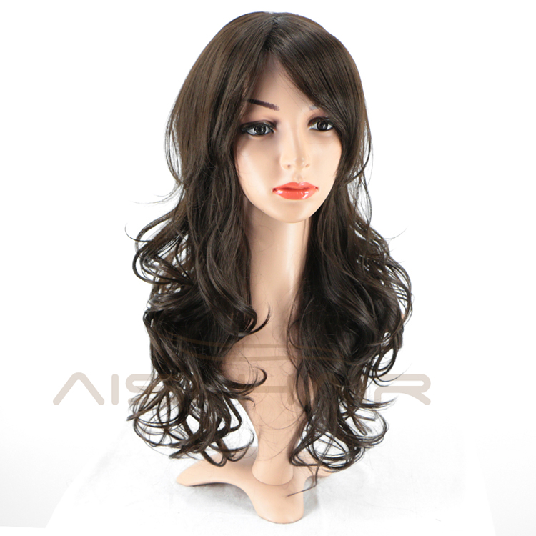 Aisi Hair Top Quality Synthetic Long Wavy Black Brown Wig Body Wave Heat Resistant Hair Wigs For Black White Women