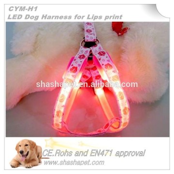 Lips print LED Dog Harness ,pet collar,Led pet harness