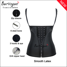 Burvogue Zip n Clips Black Smooth Latex Steel Boned Waist Training Corsets Trainer Vest Wholesale Cheap