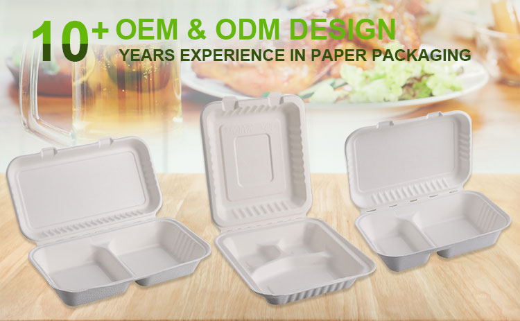Two compartment bagasse compostable biodegradable packaging box