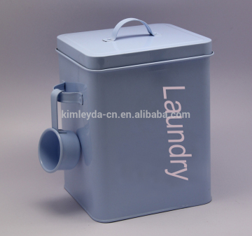 Vintage Metal Laundry Storage Tin in Light Blue