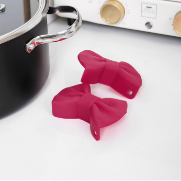 2 pcs Atacado Bowknot Silicone Pot Centros Forno Mitts