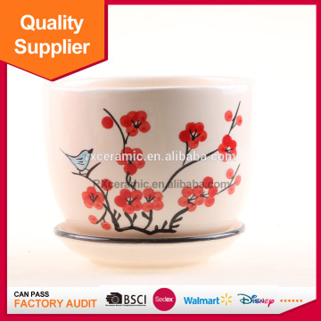 3D hand painting plum blossom design ceramic flowerpot