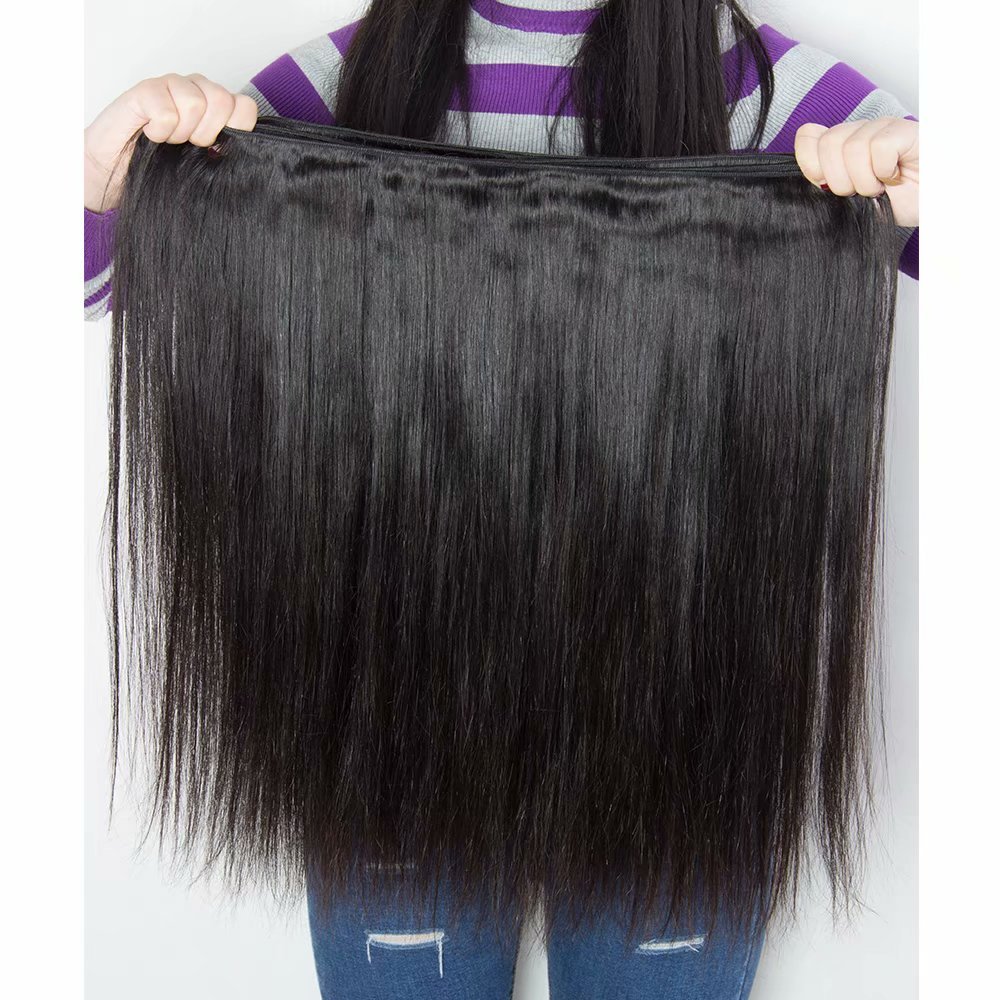 Double drawn straight human hair bundles raw virgin flat weft 12A 1B Natural black 10-24 inch thick end hair weave