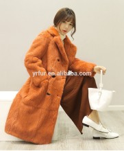Yanran Fur Fashion YR201A Real Rabbit Fur Coat turndown collar Rabbit fur Long Coat