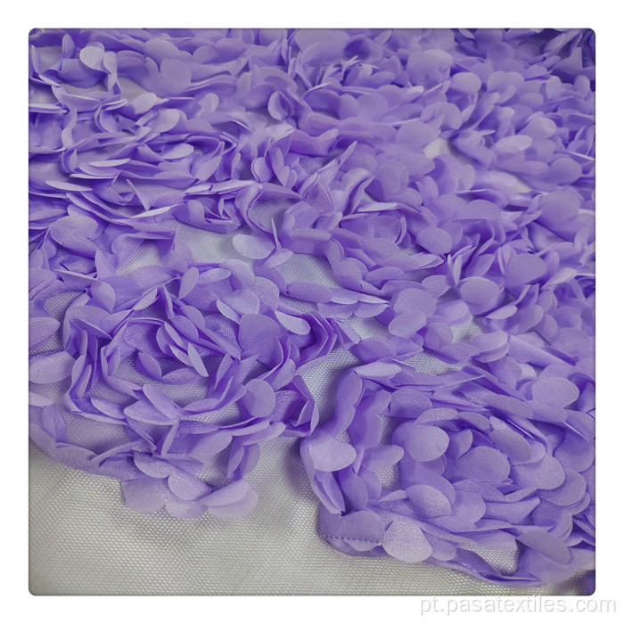 Flores de bordados 3D Tecido de tecido roxo de bordado de bordado de renda de renda