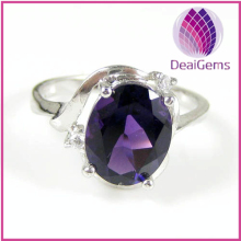 Women Ring, sterling silver and amethyst (natural), 8x10mm faceted oval, size 6-9.