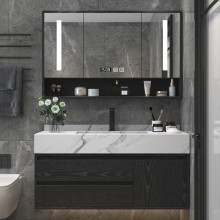 Corner White Slate Bathroom Vanity Set with Sink