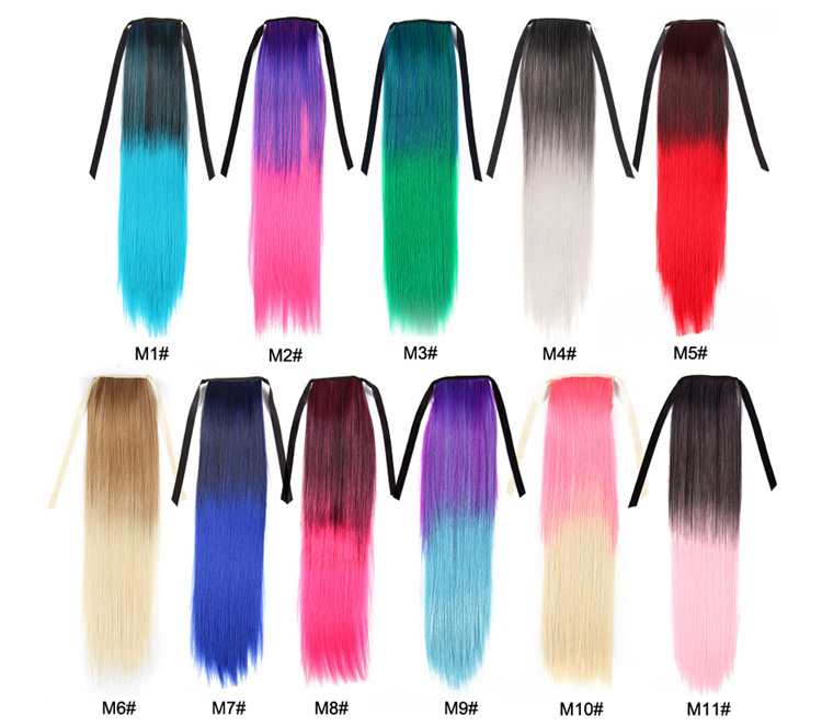 AliLeader High Quality Wholesale 20 Inch Silky Straight Ombre Ponytail Clip In Ponytail Hair Extensions