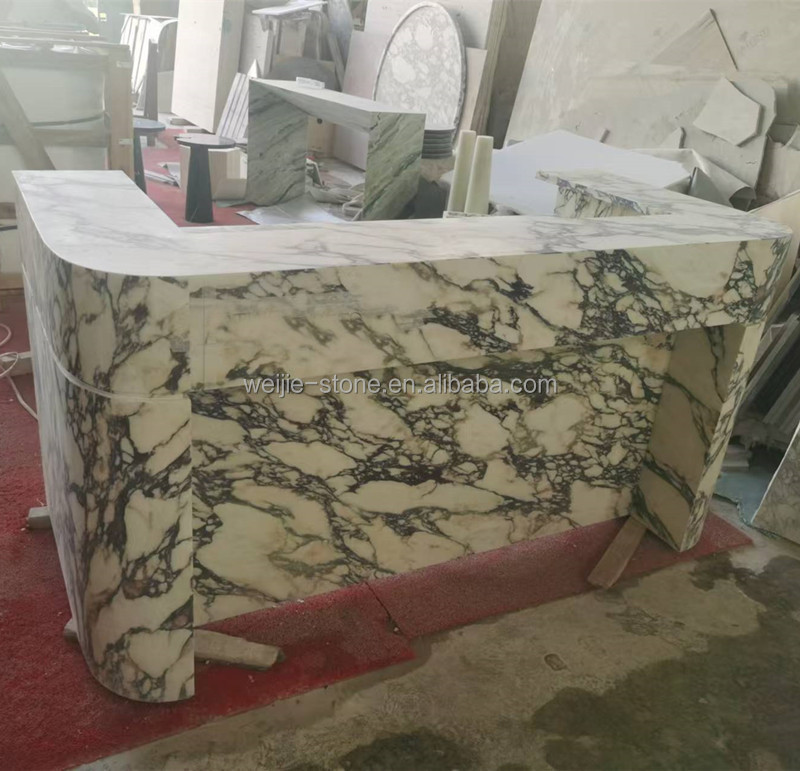Modern Office Reception Desk With Calacatta Viola Marble Pattern, High ...