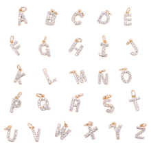 18K Gold Plated Brass Charms - Zircon Initial Pendant for Necklace